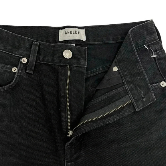 AGOLDE Cherie High Rise Straight Jeans in Distortion Black Distressed Size 24 - Picture 7 of 13